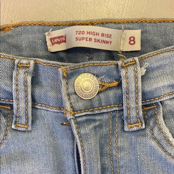 Levi’s Light Blue Distressed 720 High Rise Super Skinny Girls Jeans Size 8 - Picture 8 of 16